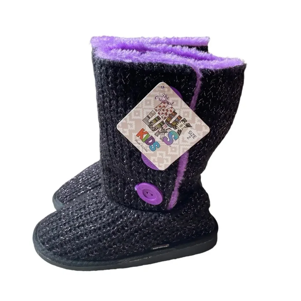 MUK LUKS Girl's Malena Boots Black/Purple Boots NEW Size‎ 2